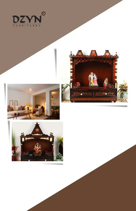 Beautifully crafted wooden pooja mandirs enhancing the spiritual ambiance of a home.