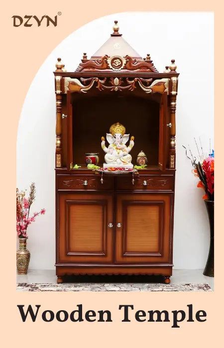 Big size pooja mandir placed in a pooja room.