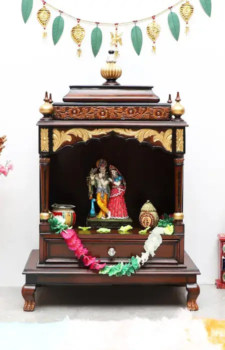 A decorated home pooja mandir