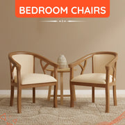 Comfy Teak Wood Fabric Upholstered Arm Chairs (Teak-Beige) – DZYN