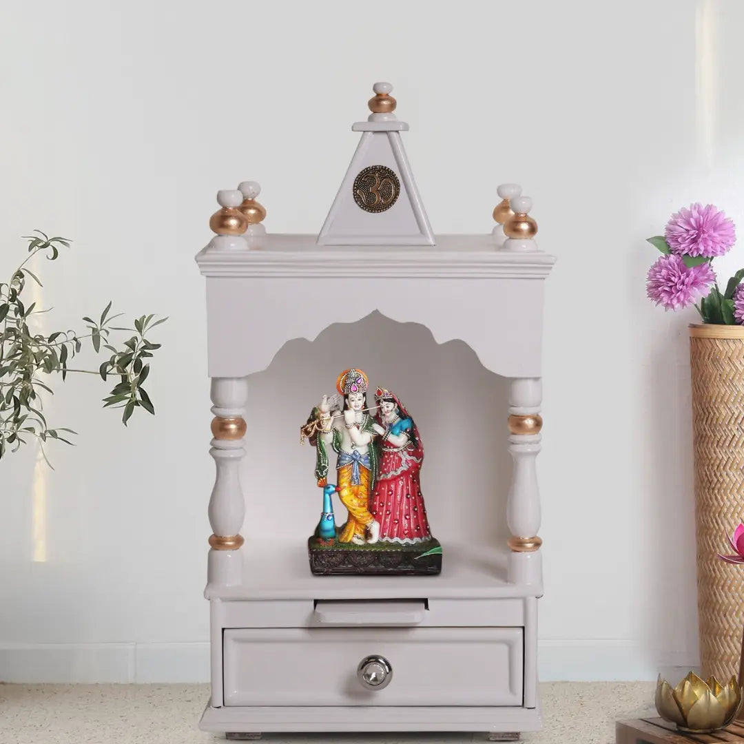 Sphatika Wall Mount Pooja Mandir without Door (White Gold)