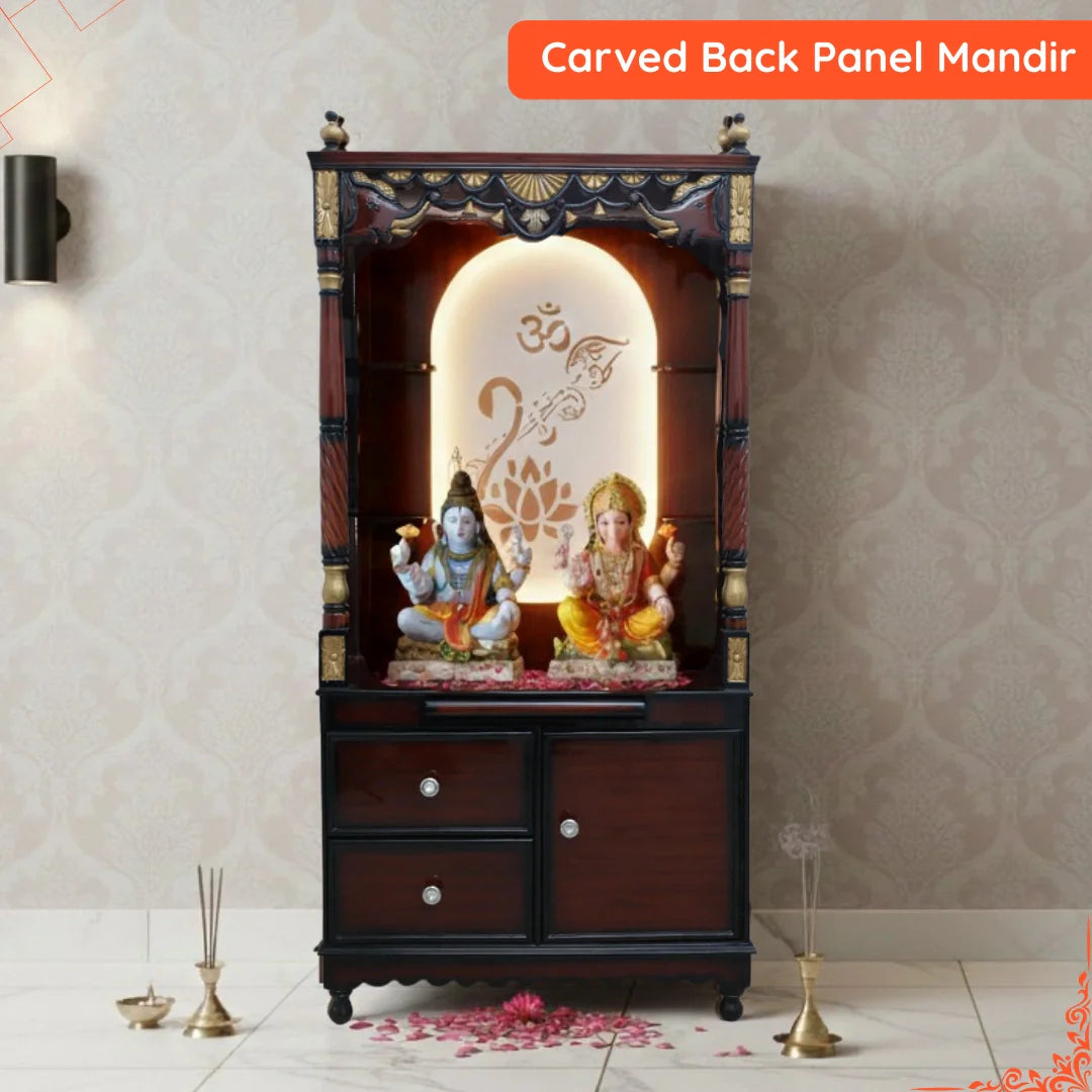 Mandir With Carved Back Panel IMAGE 