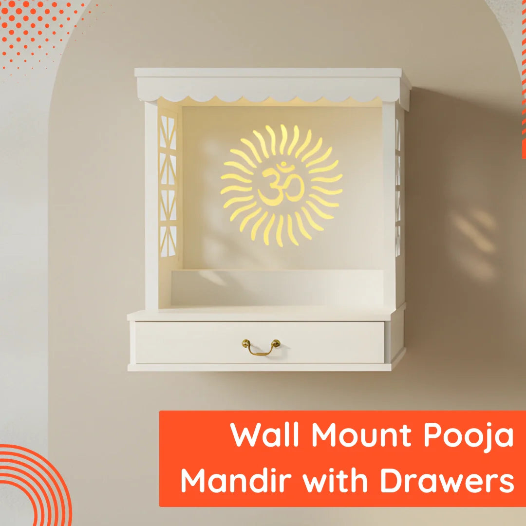Wall Mount Pooja Mandir with Drawers image 
