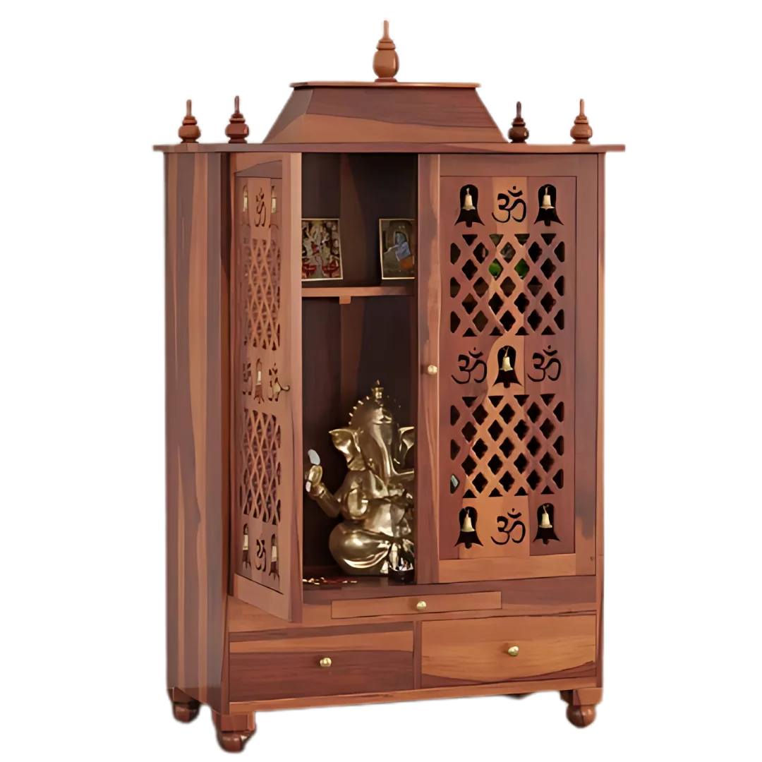 Somith Teak Wood Pooja Mandap with Door (Teak)