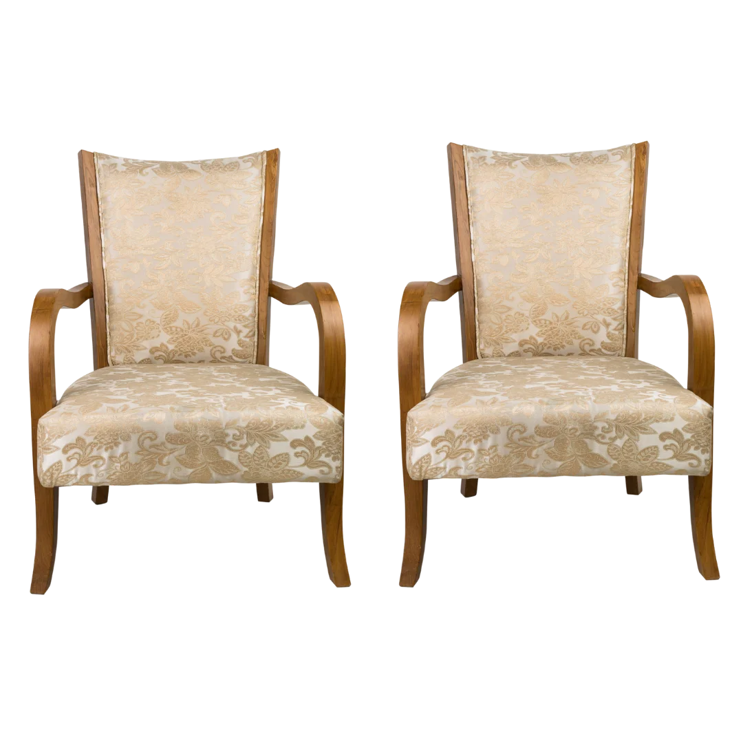 Velencia Teak Wood Fabric Upholstered Arm Chairs (Teak Gold)