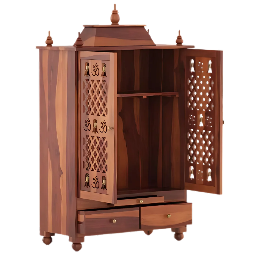 Somith Teak Wood Pooja Mandap with Door (Teak)