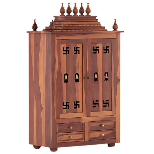 Shreom Teak Wood Pooja Mandap With Door (Teak)