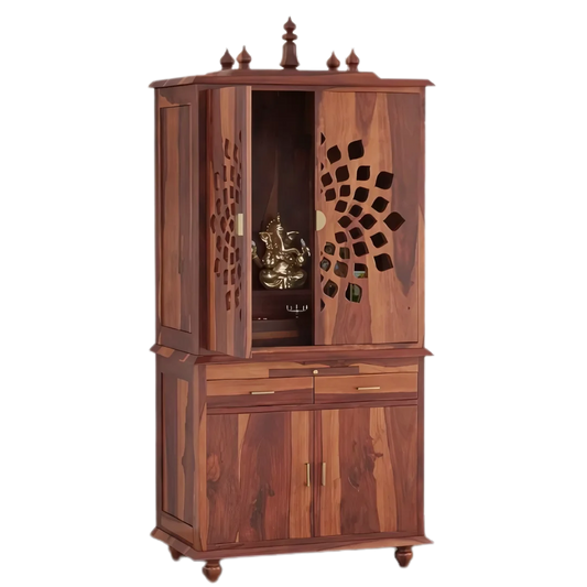 Shrayana Teak Wood Pooja Mandap with Door (Teak)