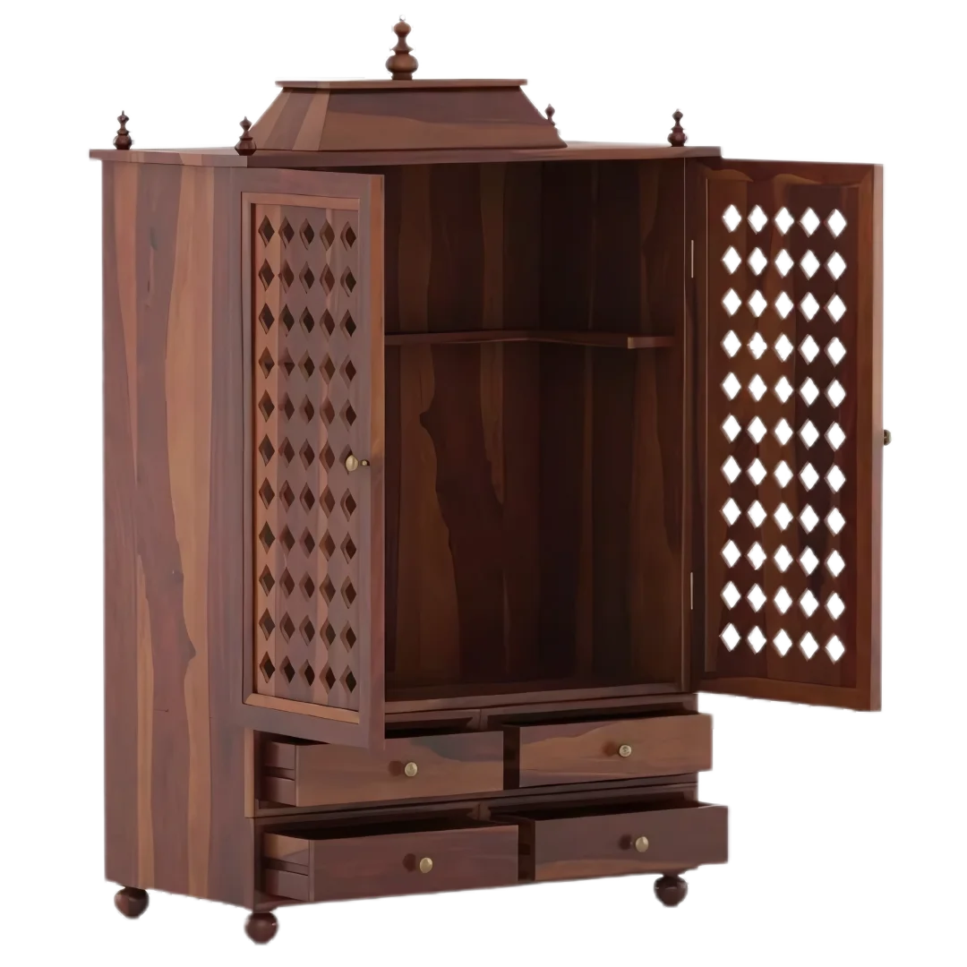 Aarvith Teak Wood Pooja Mandap with Door (Teak)