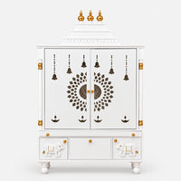 Devakriti Teak Wood Pooja Mandir With Doors (White)