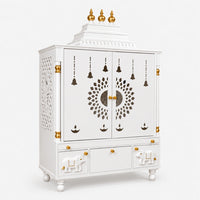 Devakriti Teak Wood Pooja Mandir With Doors (White)