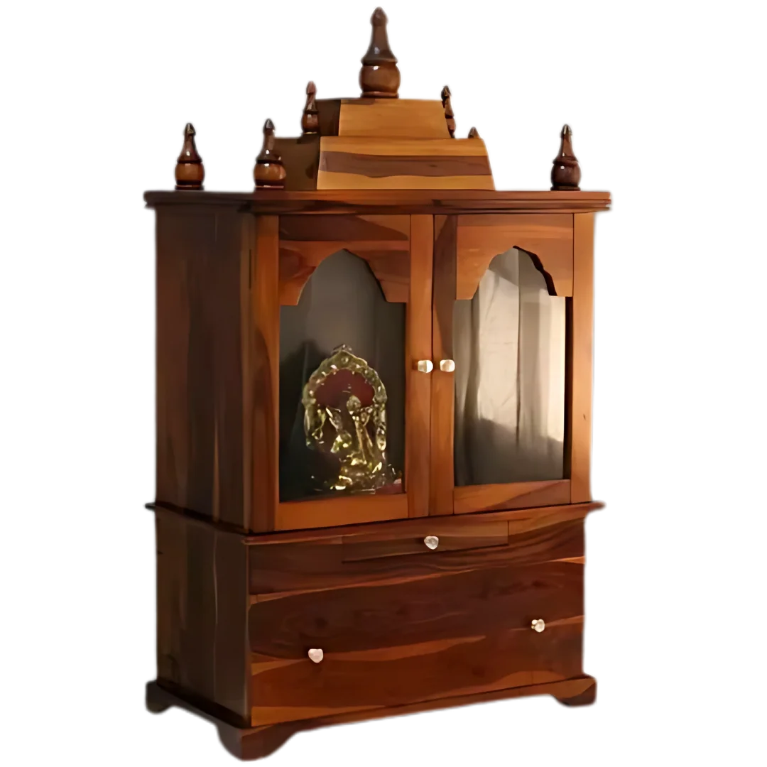 Aumesh Teak Wood Pooja Mandap with Door (Teak)