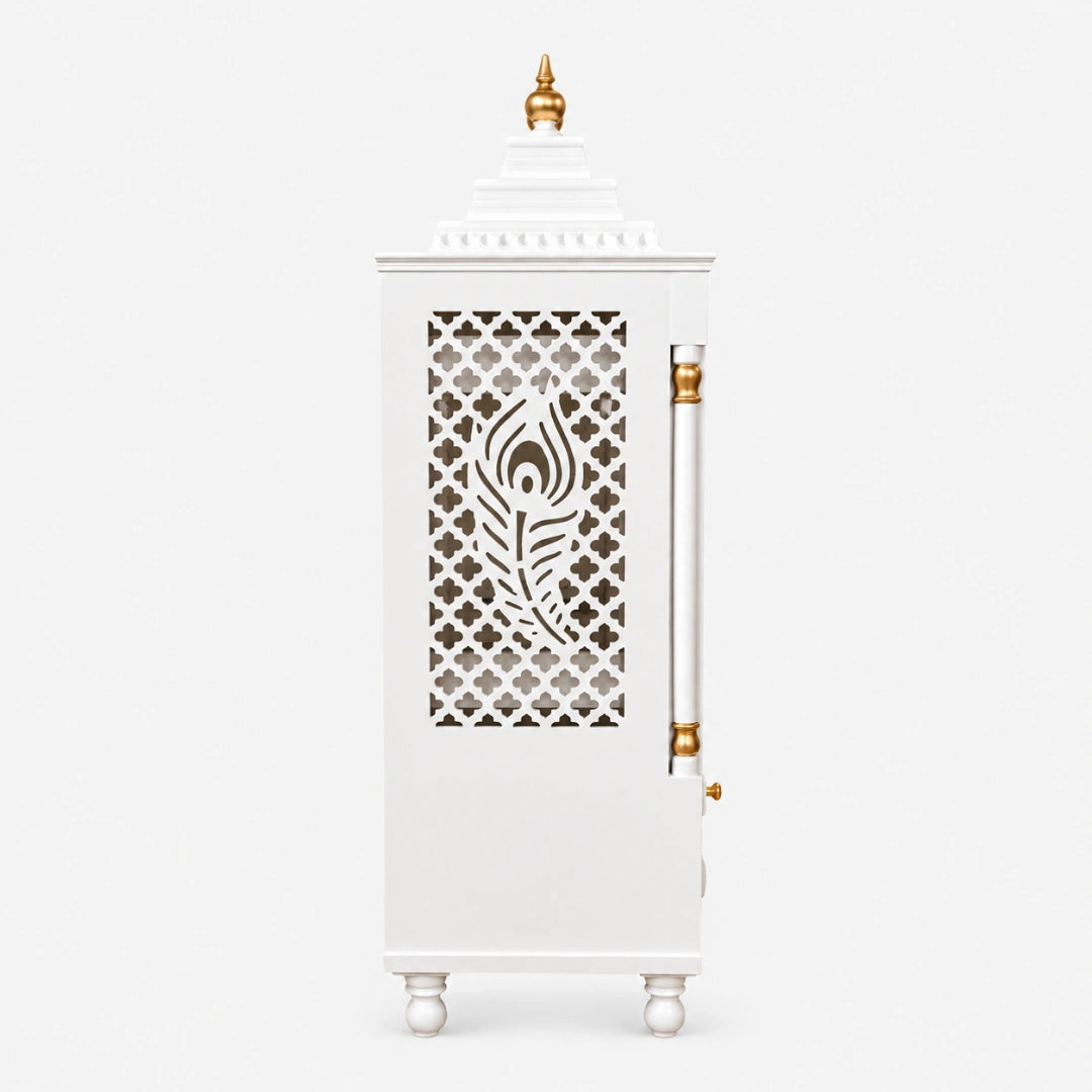 Devakriti Teak Wood Pooja Mandir With Doors (White)
