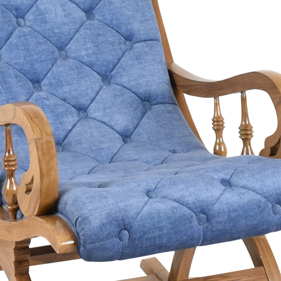 Touffy Fabric Upholstered Teak Wood Rocking Chair (Teak Blue)