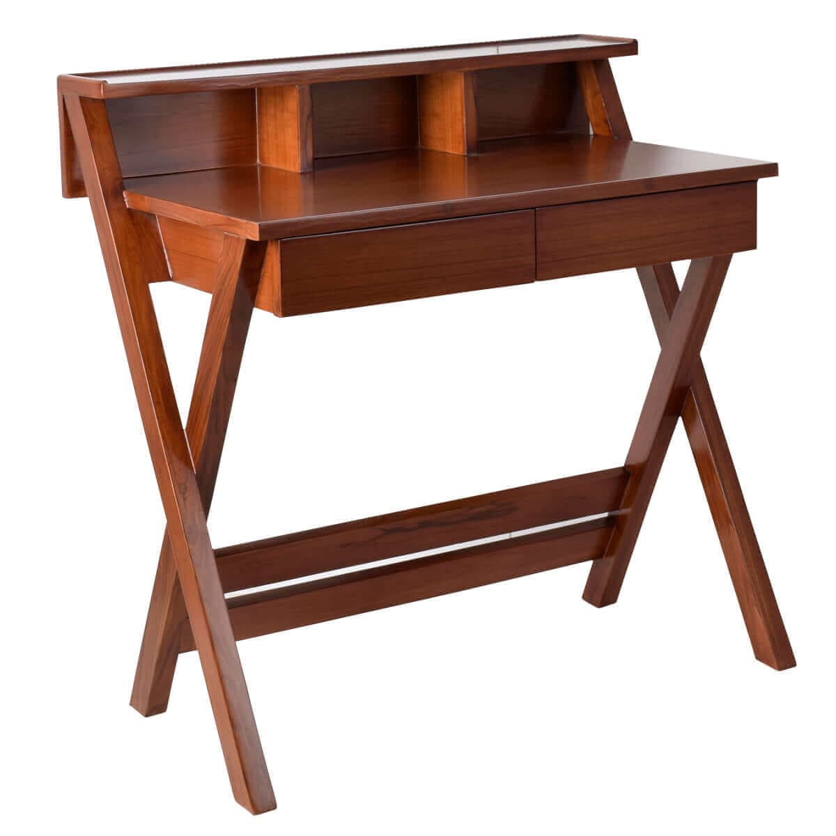 Wisdom Solid Wood Writing Table in Teak color 45° side view