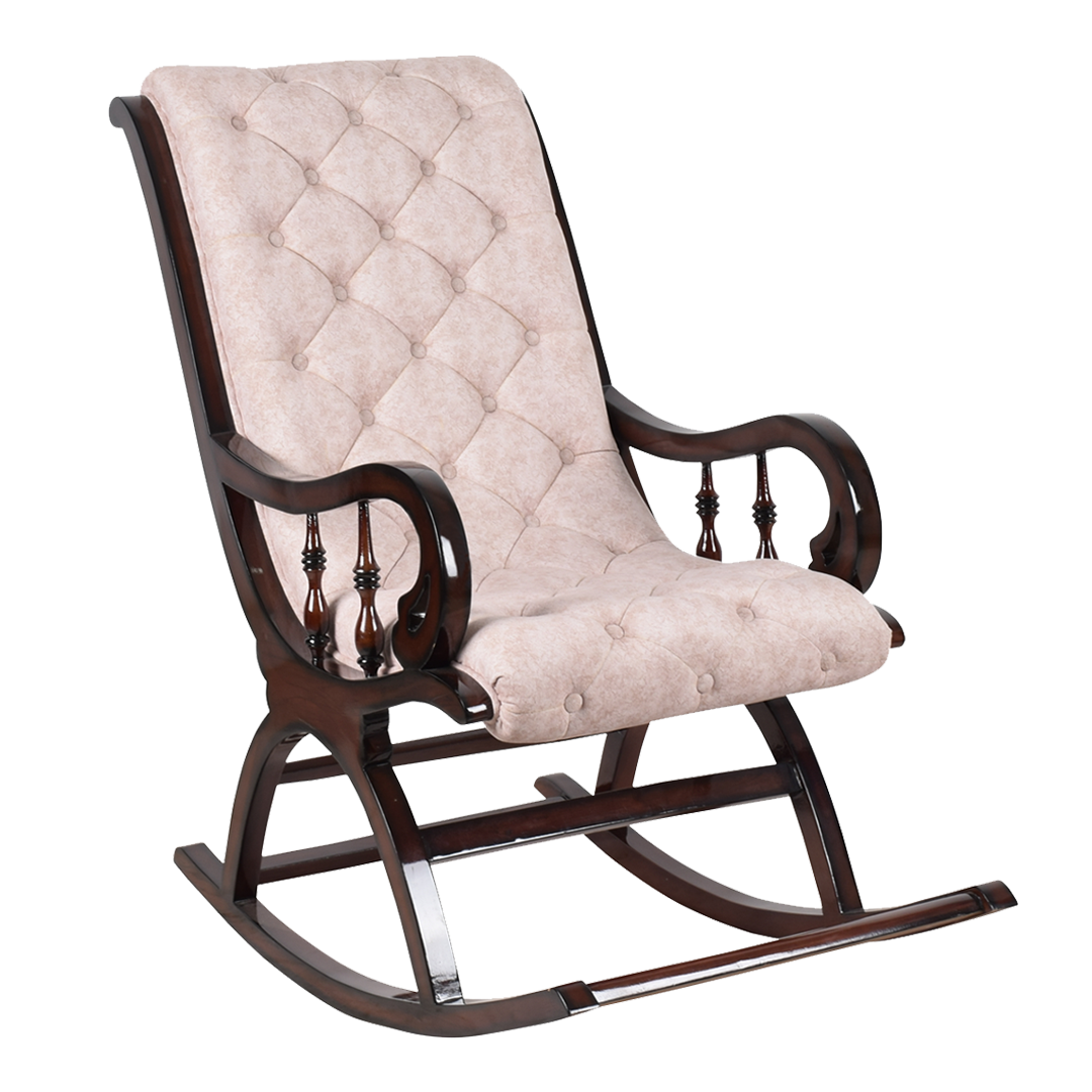 Touffy Fabric Upholstered Rocking Chair (Brown Ivory)