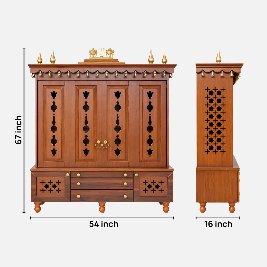 Divyasthal Teak Wood Pooja Mandap with Door (Teak)