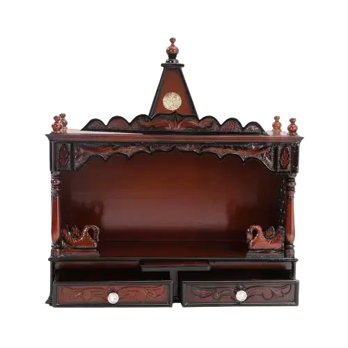 SukhatMan Large Wall Mount Pooja Mandir/Wooden temple for home in Brown color