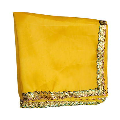 Yellow Satin Pooja Aasan with Golden Lace Border – 18x40 Inch