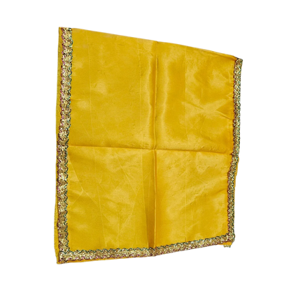 Yellow Satin Pooja Aasan with Golden Lace Border – 18x40 Inch