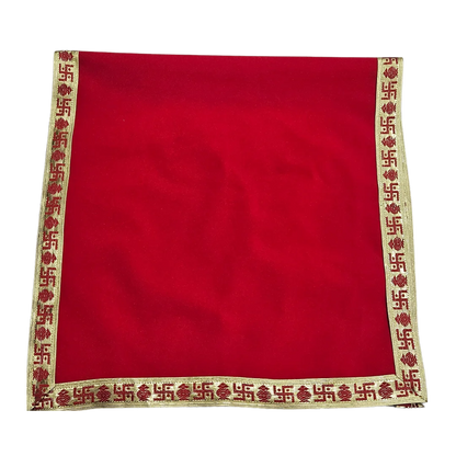 Red Velvet Pooja Aasan with Golden Swastik Border – 18x36.5 Inch