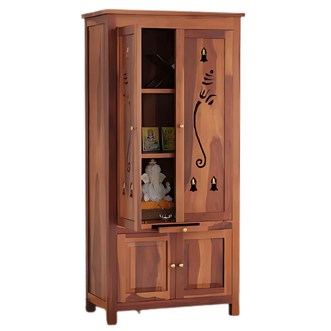 Devansh Teak Wood Pooja Mandap with Door (Teak)