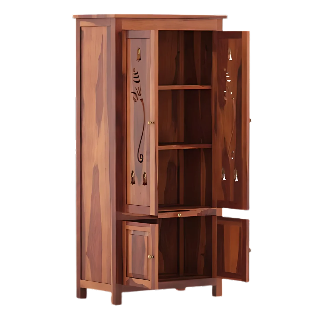 Devansh Teak Wood Pooja Mandap with Door (Teak)