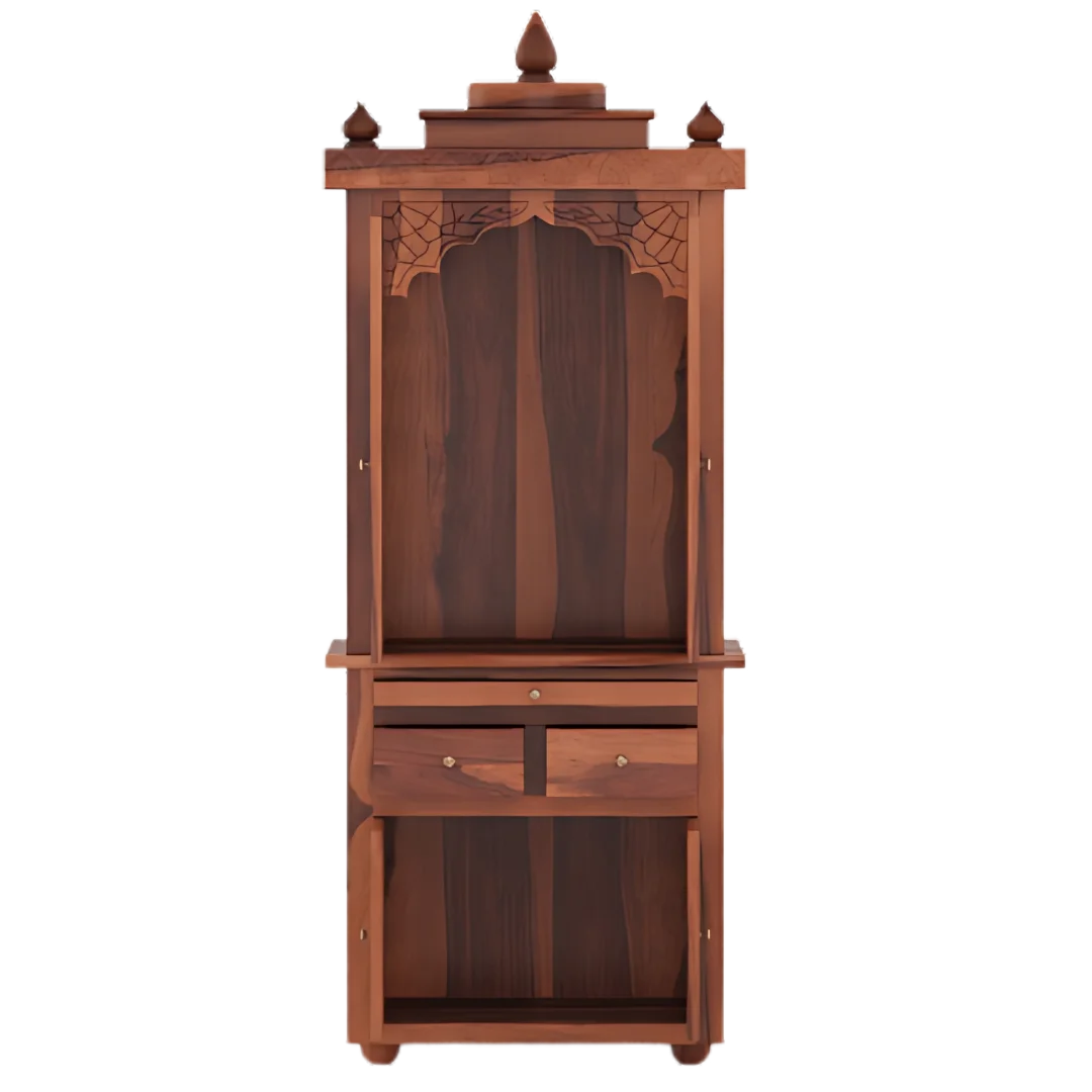 Namrah Teak Wood Pooja Mandap with Door (Teak)