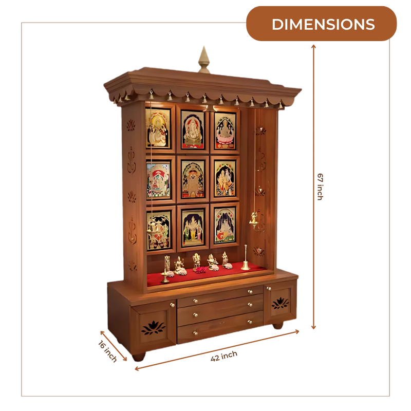 Aadhyatmik Teak Wood Pooja Mandap (Teak) Dimensions