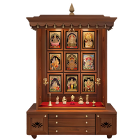 Aadhyatmik Teak Wood Pooja Mandap without Door(Teak) Front View