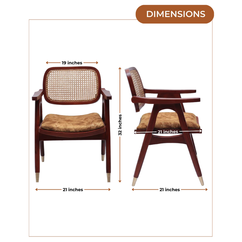Aakar Teak Wood Arm Chairs (Brown Gold) dimensions image 