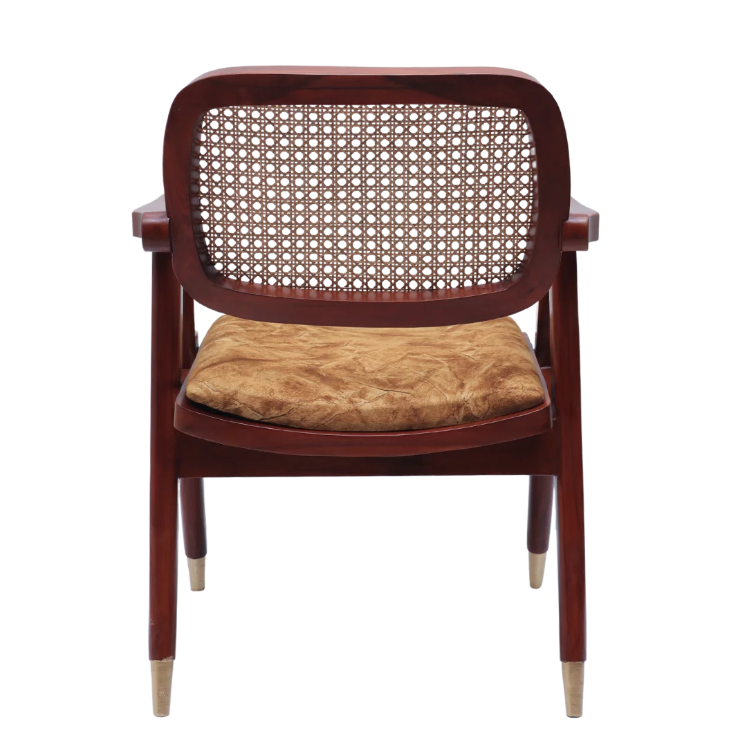 Aakar Teak Wood Arm Chairs (Brown Gold) back view