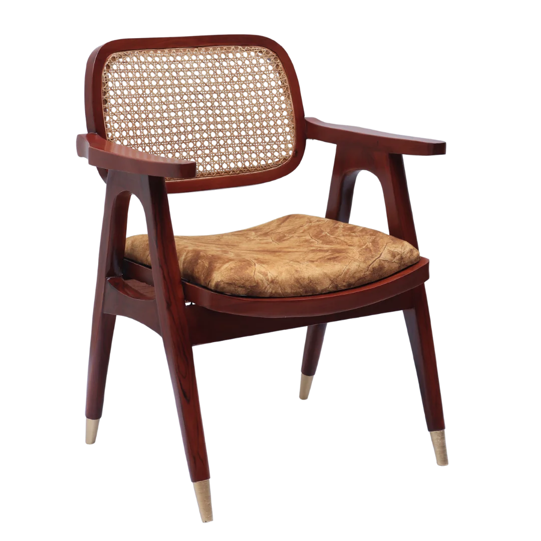 Aakar Teak Wood Arm Chairs (Brown Gold) side angle 