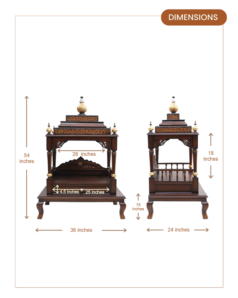 Aaradhana Large Floor Rested Pooja Mandir (Brown Gold) dimensions