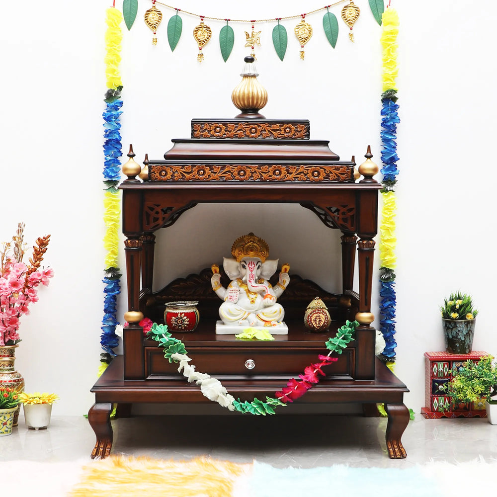 Aaradhana Large Floor Rested Pooja Mandir (Brown Gold) lifestyle view