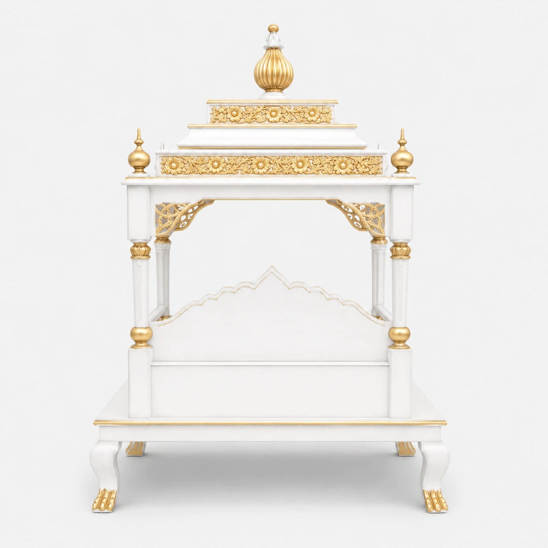 Aaradhana Large Floor Rested Pooja Mandir (White Gold) Back View