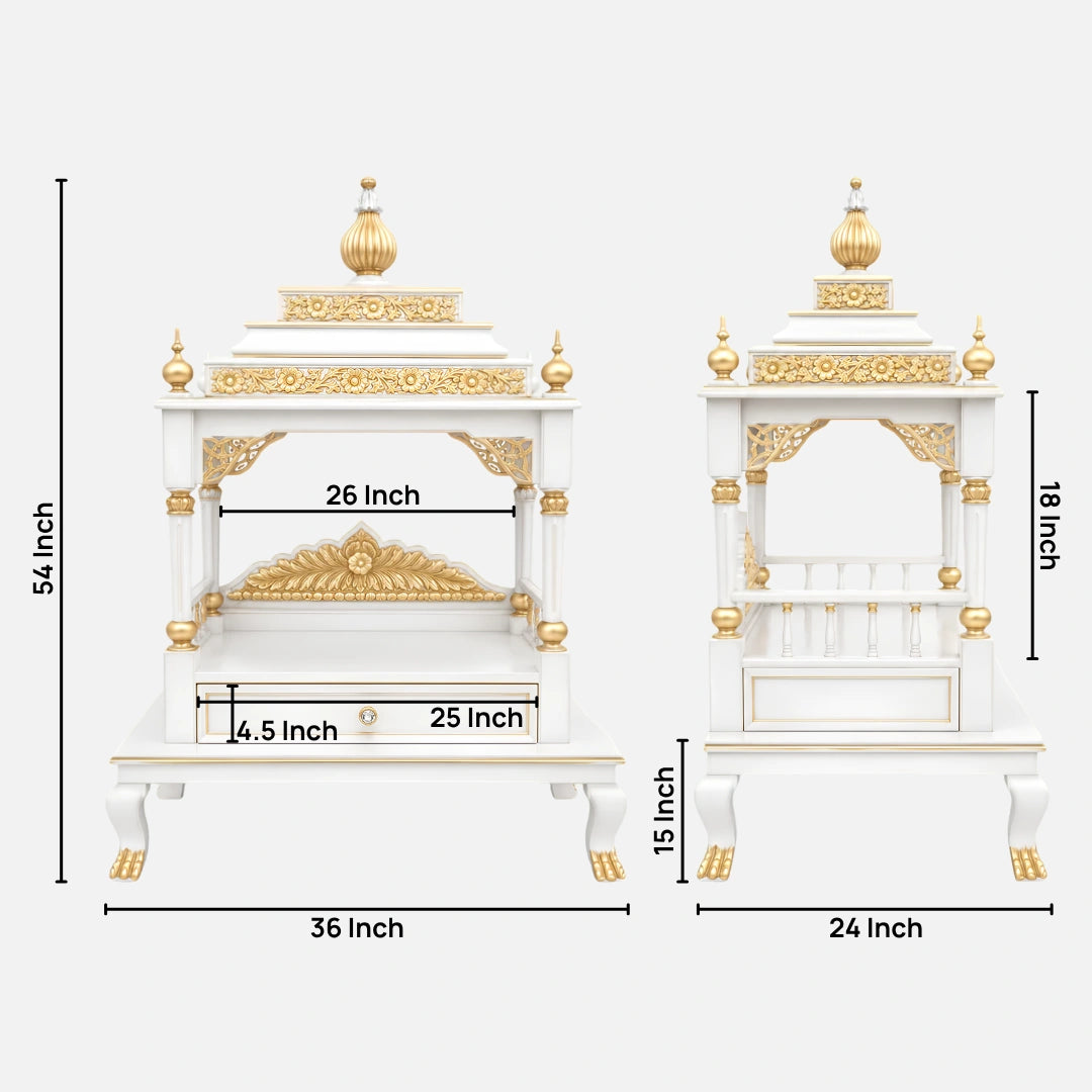 Aaradhana Large Floor Rested Pooja Mandir (White Gold) Dimensions