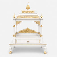 Aaradhana Large Floor Rested Pooja Mandir (White Gold) Front View