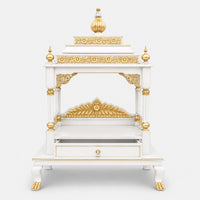 Aaradhana Large Floor Rested Pooja Mandir (White Gold) Front view open drawer