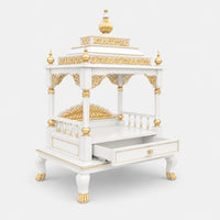 Aaradhana Large Floor Rested Pooja Mandir (White Gold) Side View open drawer
