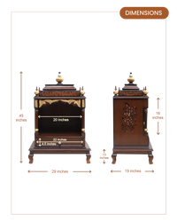 Aaradhana Medium Floor Rested Pooja Mandir (Brown Gold) lifestyle view dimensions