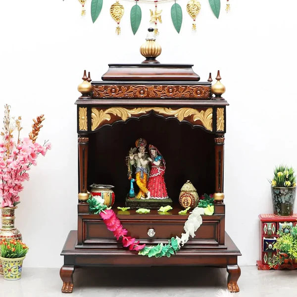 Aaradhana Medium Floor Rested Pooja Mandir (Brown Gold) lifestyle view