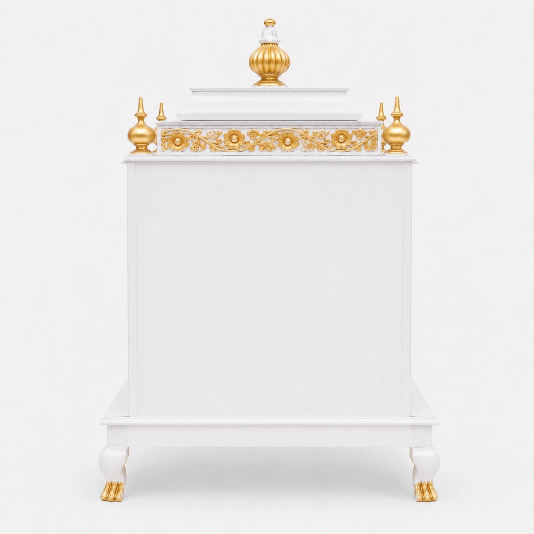 Aaradhana Medium Floor Rested Pooja Mandir (White Gold) Back VIew