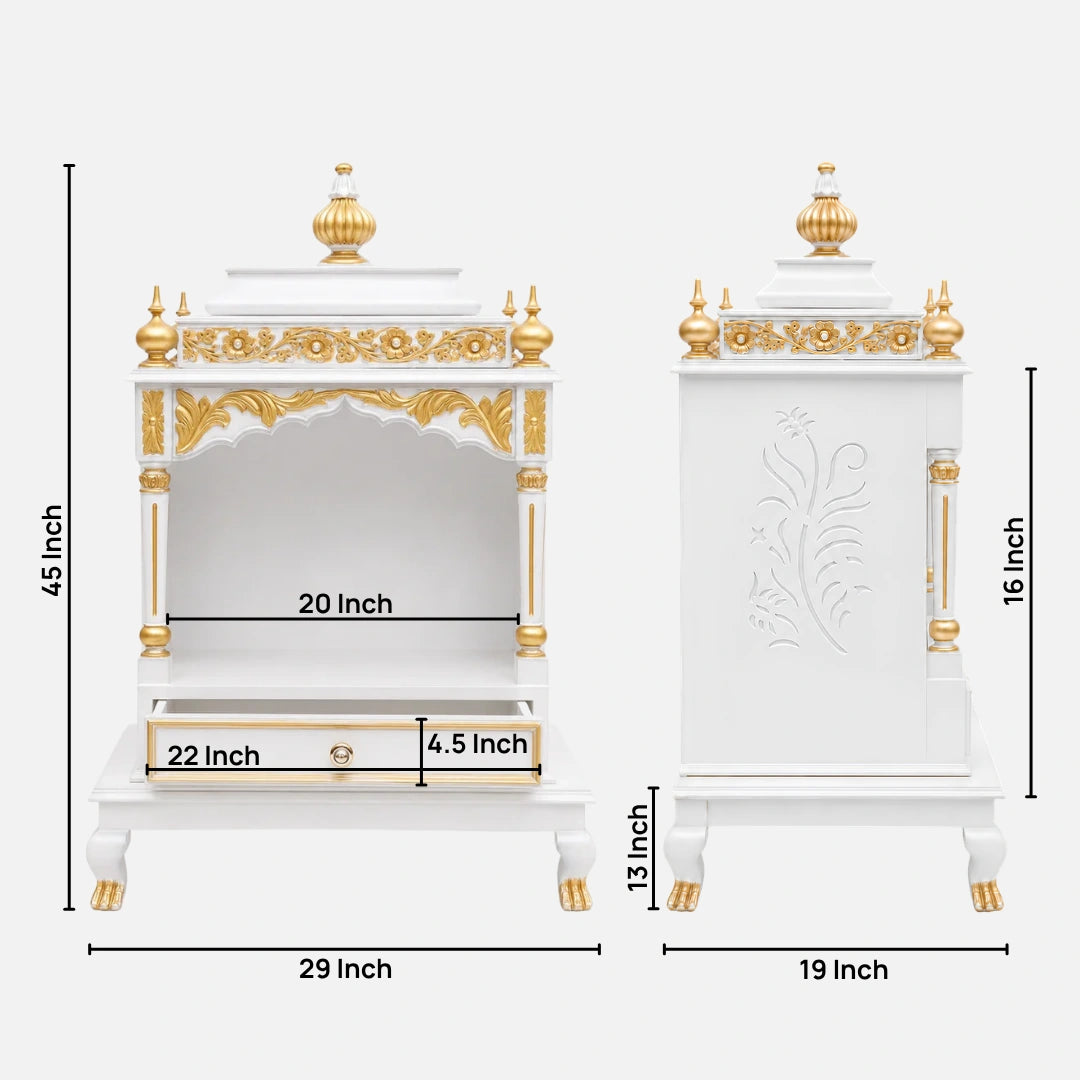 Aaradhana Medium Floor Rested Pooja Mandir (White Gold) Dimensions