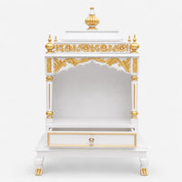 Aaradhana Medium Floor Rested Pooja Mandir (White Gold) Front View