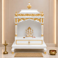 Aaradhana Medium Floor Rested Pooja Mandir (White Gold) Lifestyle View
