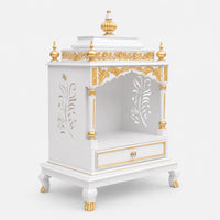 Aaradhana Medium Floor Rested Pooja Mandir (White Gold) Side View