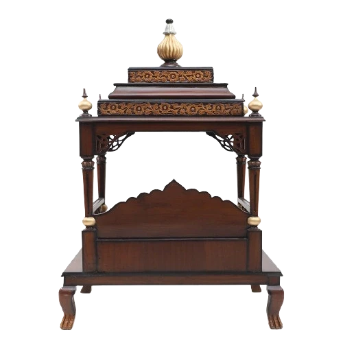 Aaradhana Large Floor Rested Pooja Mandir/Wooden temple for home in Brown Gold color back view