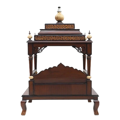 Aaradhana Large Floor Rested Pooja Mandir/Wooden temple for home in Brown Gold color back view