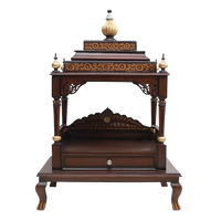 Aaradhana Large Floor Rested Pooja Mandir/Wooden temple for home in Brown Gold color front view